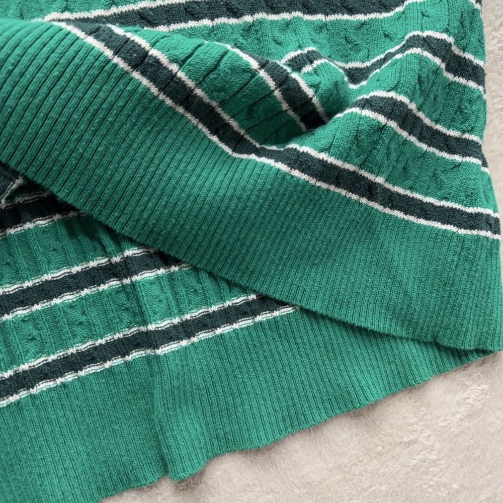 Basic Editions Women XL Long Sleeve Y2K Striped Cable Knit Sweater Preppy Green - Picture 4 of 10